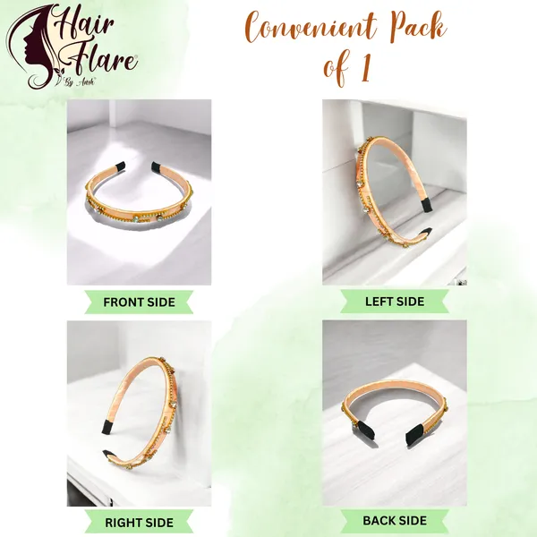 "Elegant_Ribbon-Covered_Hair_Band_with_Crystal_Nag_Chain_Adornment_and_Black_Ribbon_Ends_for_a_Chic,_Stylish_Look"