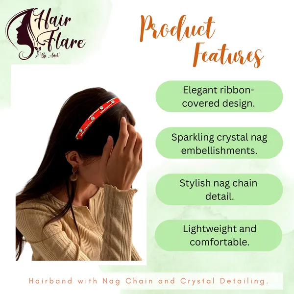 "Elegant_Ribbon-Covered_Hair_Band_with_Crystal_Nag_Chain_Adornment_and_Black_Ribbon_Ends_for_a_Chic,_Stylish_Look"