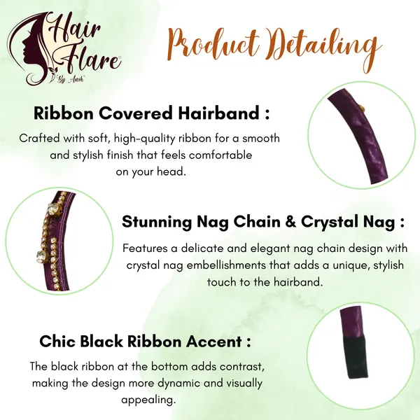 "Elegant_Ribbon-Covered_Hair_Band_with_Crystal_Nag_Chain_Adornment_and_Black_Ribbon_Ends_for_a_Chic,_Stylish_Look"