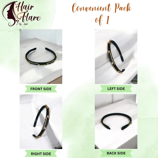 "Elegant_Ribbon-Covered_Hair_Band_with_Crystal_Nag_Chain_Adornment_and_Black_Ribbon_Ends_for_a_Chic,_Stylish_Look"