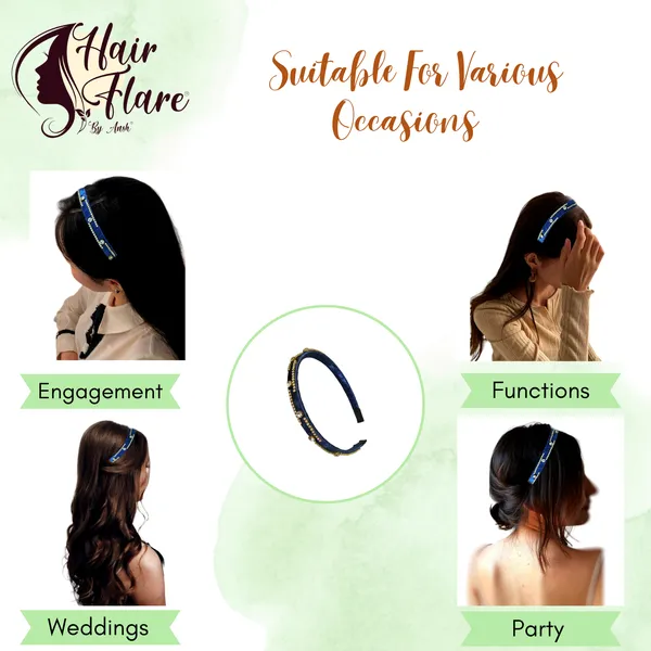 "Elegant_Ribbon-Covered_Hair_Band_with_Crystal_Nag_Chain_Adornment_and_Black_Ribbon_Ends_for_a_Chic,_Stylish_Look"