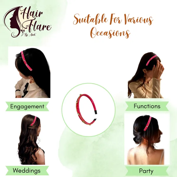 "Elegant_Ribbon-Covered_Hair_Band_with_Crystal_Nag_Chain_Adornment_and_Black_Ribbon_Ends_for_a_Chic,_Stylish_Look"