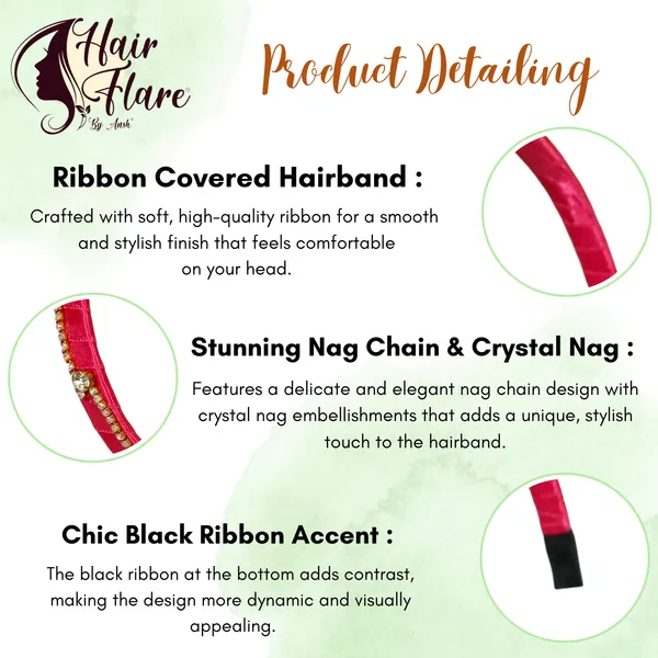 "Elegant_Ribbon-Covered_Hair_Band_with_Crystal_Nag_Chain_Adornment_and_Black_Ribbon_Ends_for_a_Chic,_Stylish_Look"