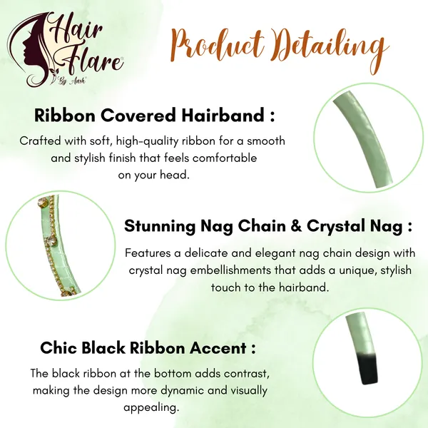 "Elegant_Ribbon-Covered_Hair_Band_with_Crystal_Nag_Chain_Adornment_and_Black_Ribbon_Ends_for_a_Chic,_Stylish_Look"