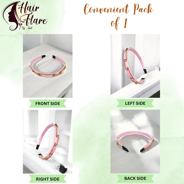 "Elegant_Ribbon-Covered_Hair_Band_with_Crystal_Nag_Chain_Adornment_and_Black_Ribbon_Ends_for_a_Chic,_Stylish_Look"