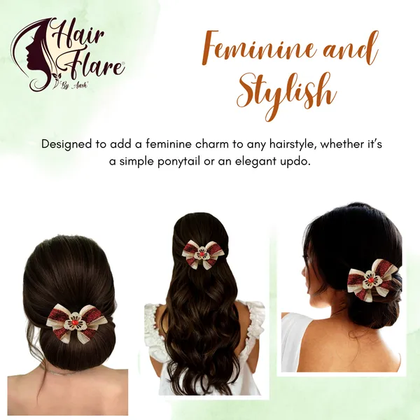 "Elegant_Zari_Net_Fabric_Hair_Bow_with_Artificial_Flower,_Nag_Adorn,_and_Secure_Clip_Attachment_for_Stylish_Hair_Accessory"