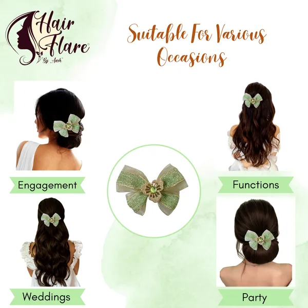 "Elegant_Zari_Net_Fabric_Hair_Bow_with_Artificial_Flower,_Nag_Adorn,_and_Secure_Clip_Attachment_for_Stylish_Hair_Accessory"