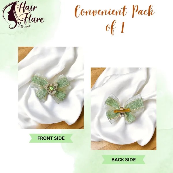 "Elegant_Zari_Net_Fabric_Hair_Bow_with_Artificial_Flower,_Nag_Adorn,_and_Secure_Clip_Attachment_for_Stylish_Hair_Accessory"