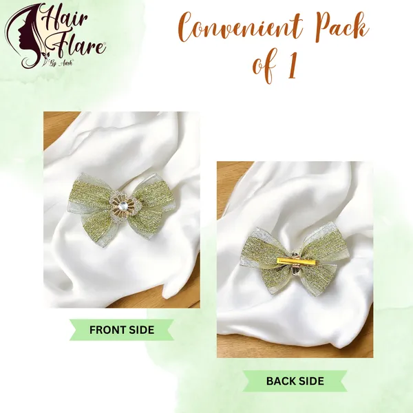"Elegant_Zari_Net_Fabric_Hair_Bow_with_Artificial_Flower,_Nag_Adorn,_and_Secure_Clip_Attachment_for_Stylish_Hair_Accessory"