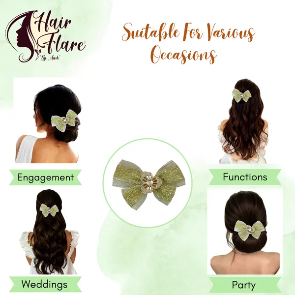 "Elegant_Zari_Net_Fabric_Hair_Bow_with_Artificial_Flower,_Nag_Adorn,_and_Secure_Clip_Attachment_for_Stylish_Hair_Accessory"
