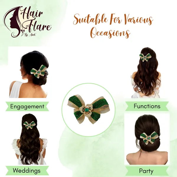 "Elegant_Zari_Net_Fabric_Hair_Bow_with_Artificial_Flower,_Nag_Adorn,_and_Secure_Clip_Attachment_for_Stylish_Hair_Accessory"
