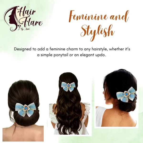 "Elegant_Zari_Net_Fabric_Hair_Bow_with_Artificial_Flower,_Nag_Adorn,_and_Secure_Clip_Attachment_for_Stylish_Hair_Accessory"
