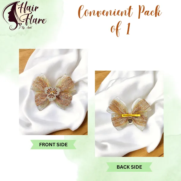 "Elegant_Zari_Net_Fabric_Hair_Bow_with_Artificial_Flower,_Nag_Adorn,_and_Secure_Clip_Attachment_for_Stylish_Hair_Accessory"