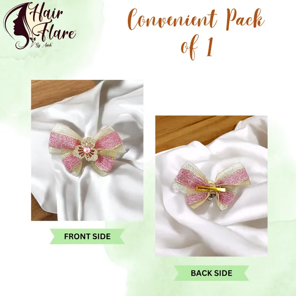 "Elegant_Zari_Net_Fabric_Hair_Bow_with_Artificial_Flower,_Nag_Adorn,_and_Secure_Clip_Attachment_for_Stylish_Hair_Accessory"