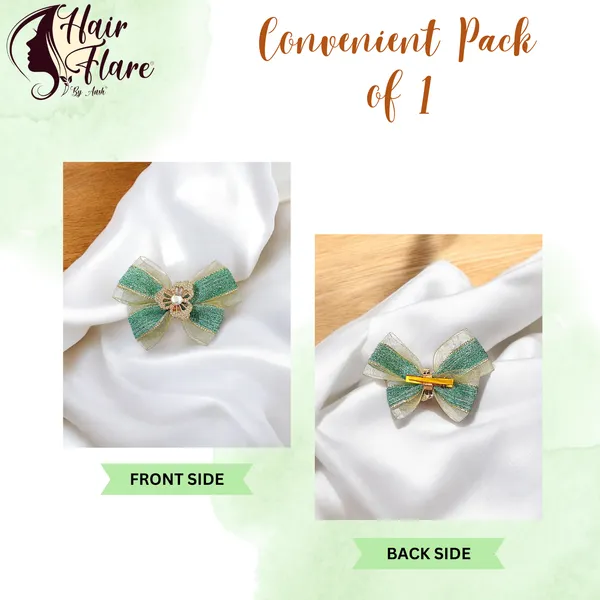 "Elegant_Zari_Net_Fabric_Hair_Bow_with_Artificial_Flower,_Nag_Adorn,_and_Secure_Clip_Attachment_for_Stylish_Hair_Accessory"