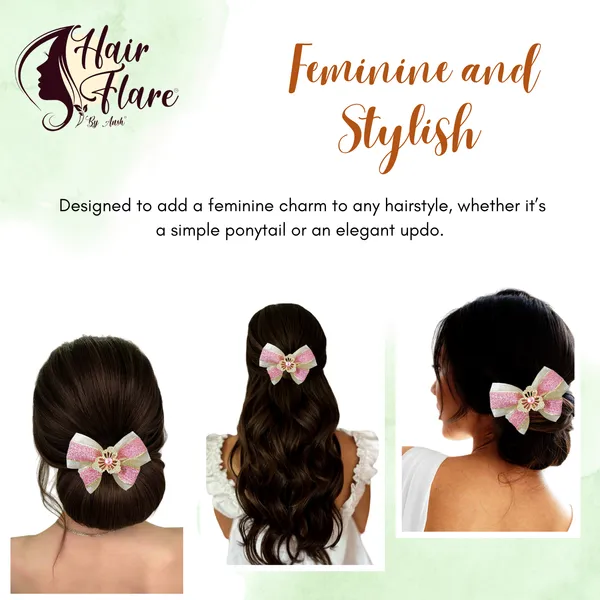 "Elegant_Zari_Net_Fabric_Hair_Bow_with_Artificial_Flower,_Nag_Adorn,_and_Secure_Clip_Attachment_for_Stylish_Hair_Accessory"