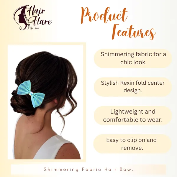 "Shimmering_Fabric_Hair_Bow_with_Center_Rexin_Fold_and_Secure_Clip_for_Elegant_and_Stylish_Hair_Accessories"