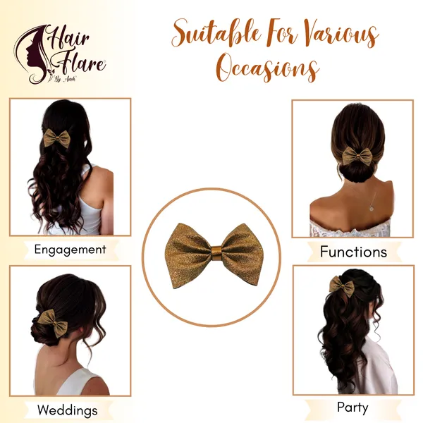"Shimmering_Fabric_Hair_Bow_with_Center_Rexin_Fold_and_Secure_Clip_for_Elegant_and_Stylish_Hair_Accessories"