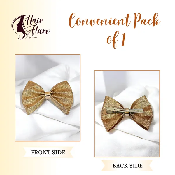 "Shimmering_Fabric_Hair_Bow_with_Center_Rexin_Fold_and_Secure_Clip_for_Elegant_and_Stylish_Hair_Accessories"