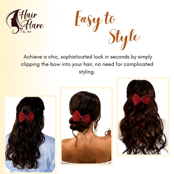 "Shimmering_Fabric_Hair_Bow_with_Center_Rexin_Fold_and_Secure_Clip_for_Elegant_and_Stylish_Hair_Accessories"