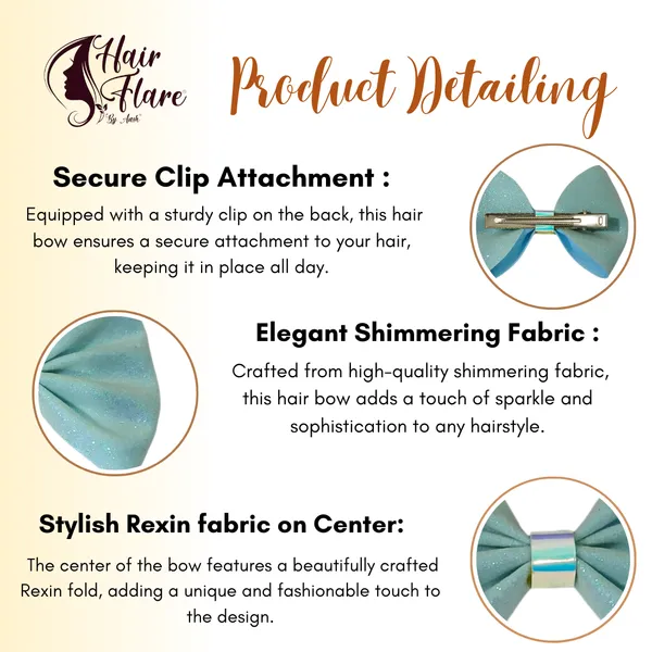 "Shimmering_Fabric_Hair_Bow_with_Center_Rexin_Fold_and_Secure_Clip_for_Elegant_and_Stylish_Hair_Accessories"