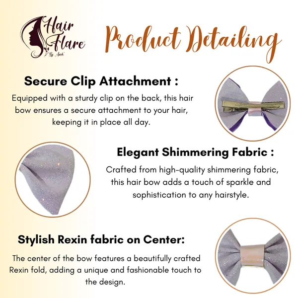 "Shimmering_Fabric_Hair_Bow_with_Center_Rexin_Fold_and_Secure_Clip_for_Elegant_and_Stylish_Hair_Accessories"