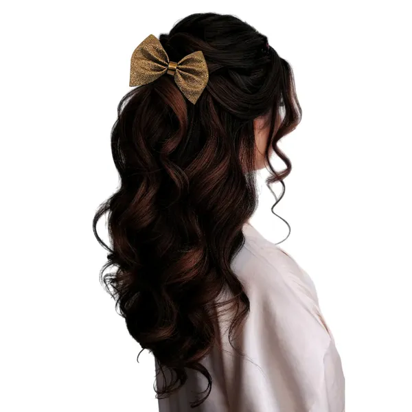 "Shimmering_Fabric_Hair_Bow_with_Center_Rexin_Fold_and_Secure_Clip_for_Elegant_and_Stylish_Hair_Accessories"