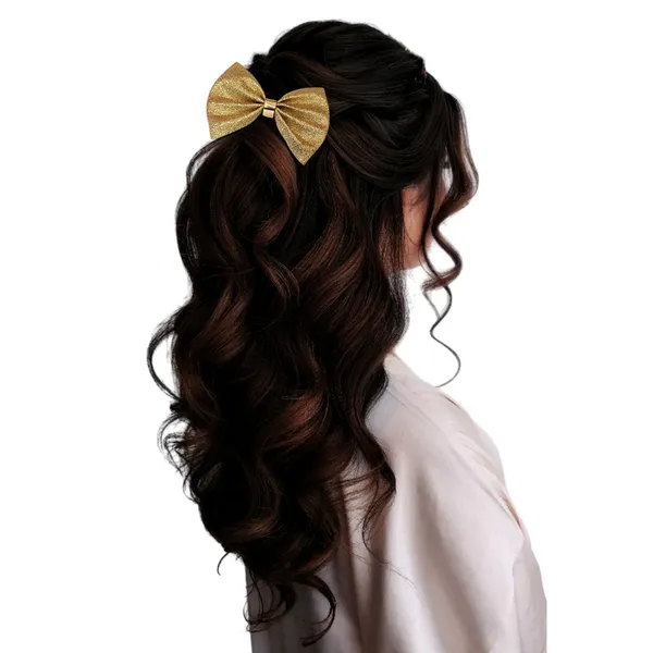"Shimmering_Fabric_Hair_Bow_with_Center_Rexin_Fold_and_Secure_Clip_for_Elegant_and_Stylish_Hair_Accessories"