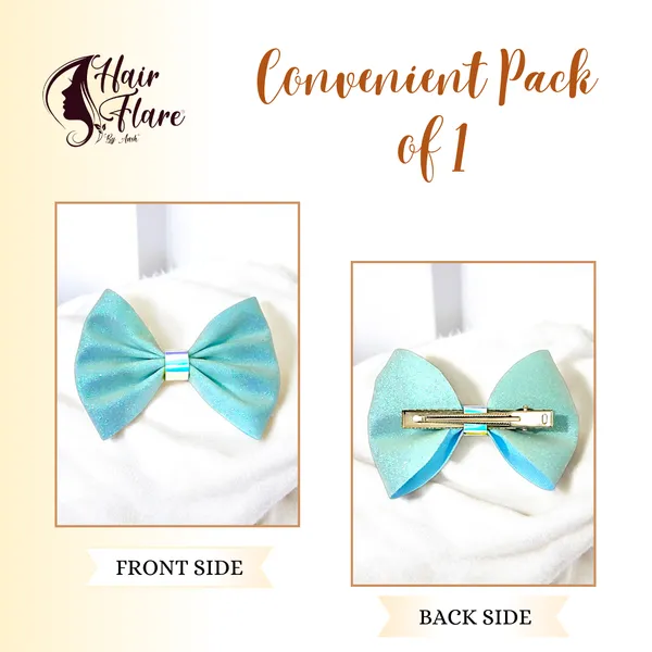 "Shimmering_Fabric_Hair_Bow_with_Center_Rexin_Fold_and_Secure_Clip_for_Elegant_and_Stylish_Hair_Accessories"