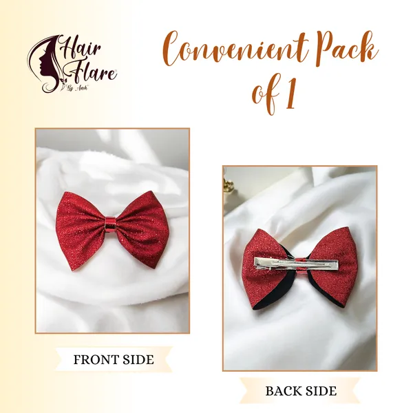 "Shimmering_Fabric_Hair_Bow_with_Center_Rexin_Fold_and_Secure_Clip_for_Elegant_and_Stylish_Hair_Accessories"