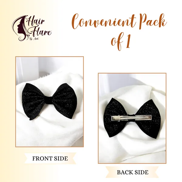 "Shimmering_Fabric_Hair_Bow_with_Center_Rexin_Fold_and_Secure_Clip_for_Elegant_and_Stylish_Hair_Accessories"