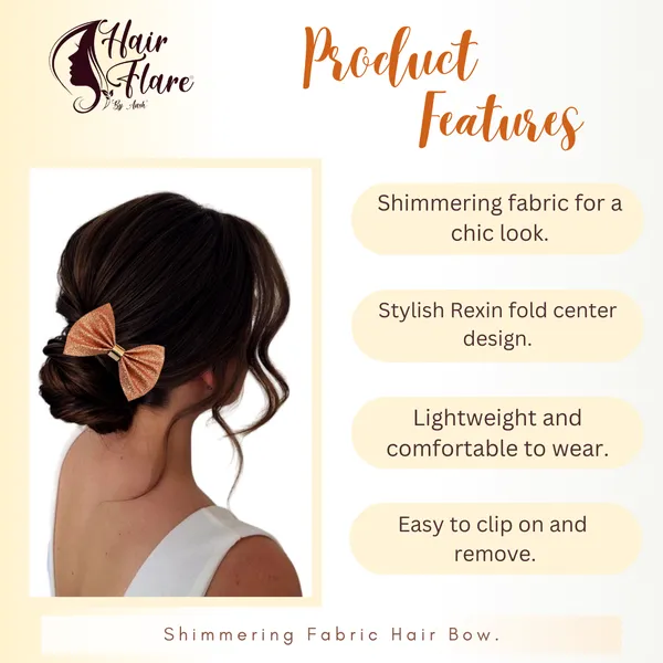"Shimmering_Fabric_Hair_Bow_with_Center_Rexin_Fold_and_Secure_Clip_for_Elegant_and_Stylish_Hair_Accessories"
