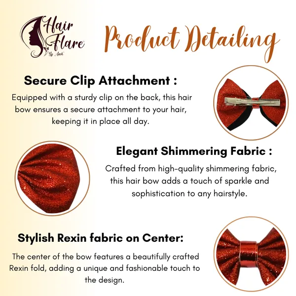 "Shimmering_Fabric_Hair_Bow_with_Center_Rexin_Fold_and_Secure_Clip_for_Elegant_and_Stylish_Hair_Accessories"