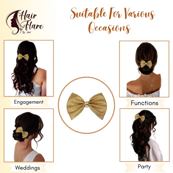 "Shimmering_Fabric_Hair_Bow_with_Center_Rexin_Fold_and_Secure_Clip_for_Elegant_and_Stylish_Hair_Accessories"