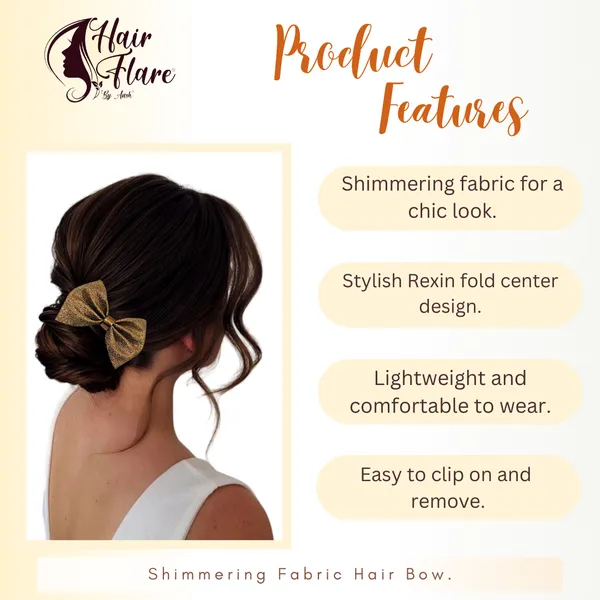 "Shimmering_Fabric_Hair_Bow_with_Center_Rexin_Fold_and_Secure_Clip_for_Elegant_and_Stylish_Hair_Accessories"