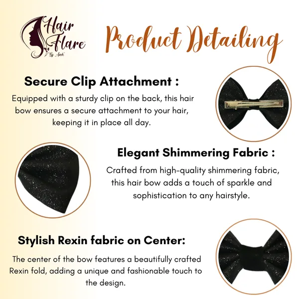"Shimmering_Fabric_Hair_Bow_with_Center_Rexin_Fold_and_Secure_Clip_for_Elegant_and_Stylish_Hair_Accessories"