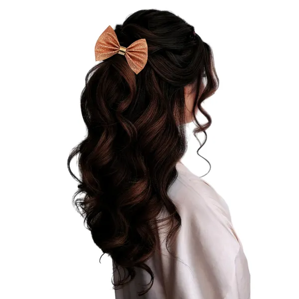 "Shimmering_Fabric_Hair_Bow_with_Center_Rexin_Fold_and_Secure_Clip_for_Elegant_and_Stylish_Hair_Accessories"