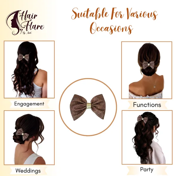 "Shimmering_Fabric_Hair_Bow_with_Center_Rexin_Fold_and_Secure_Clip_for_Elegant_and_Stylish_Hair_Accessories"
