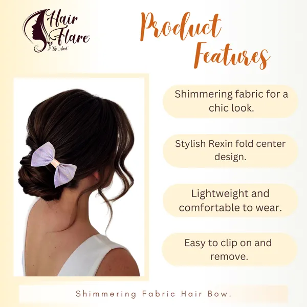 "Shimmering_Fabric_Hair_Bow_with_Center_Rexin_Fold_and_Secure_Clip_for_Elegant_and_Stylish_Hair_Accessories"