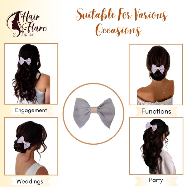 "Shimmering_Fabric_Hair_Bow_with_Center_Rexin_Fold_and_Secure_Clip_for_Elegant_and_Stylish_Hair_Accessories"