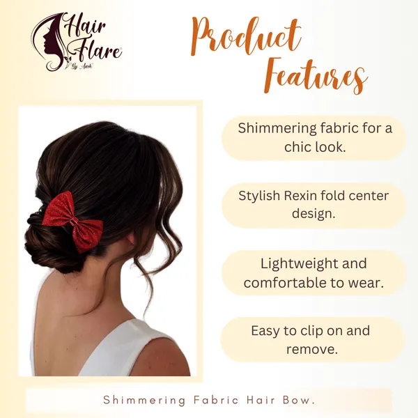 "Shimmering_Fabric_Hair_Bow_with_Center_Rexin_Fold_and_Secure_Clip_for_Elegant_and_Stylish_Hair_Accessories"