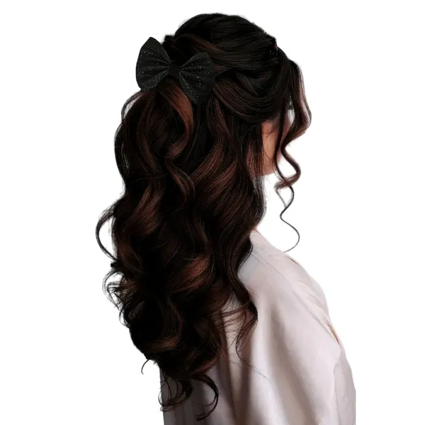 "Shimmering_Fabric_Hair_Bow_with_Center_Rexin_Fold_and_Secure_Clip_for_Elegant_and_Stylish_Hair_Accessories"
