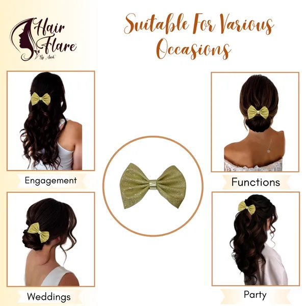 "Shimmering_Fabric_Hair_Bow_with_Center_Rexin_Fold_and_Secure_Clip_for_Elegant_and_Stylish_Hair_Accessories"