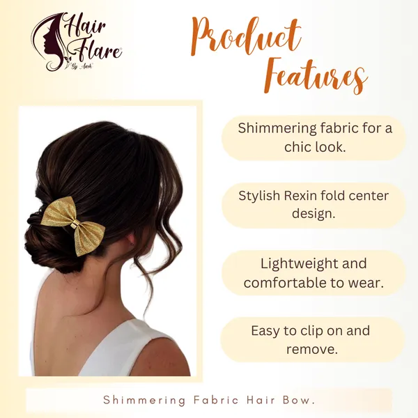 "Shimmering_Fabric_Hair_Bow_with_Center_Rexin_Fold_and_Secure_Clip_for_Elegant_and_Stylish_Hair_Accessories"