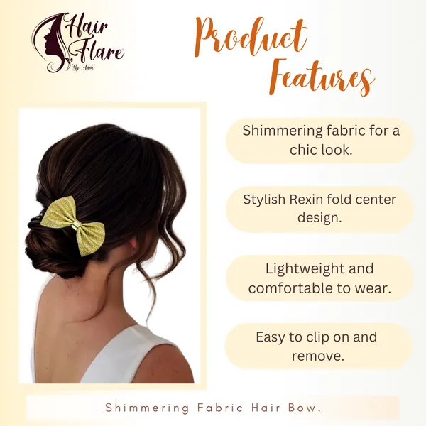 "Shimmering_Fabric_Hair_Bow_with_Center_Rexin_Fold_and_Secure_Clip_for_Elegant_and_Stylish_Hair_Accessories"