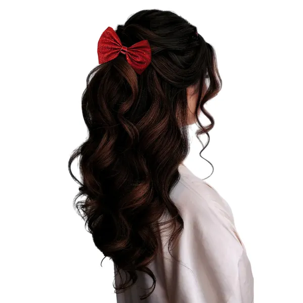 "Shimmering_Fabric_Hair_Bow_with_Center_Rexin_Fold_and_Secure_Clip_for_Elegant_and_Stylish_Hair_Accessories"