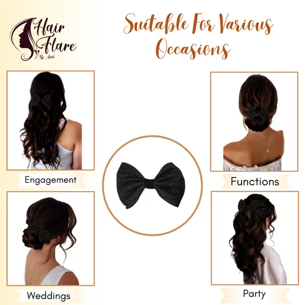 "Shimmering_Fabric_Hair_Bow_with_Center_Rexin_Fold_and_Secure_Clip_for_Elegant_and_Stylish_Hair_Accessories"