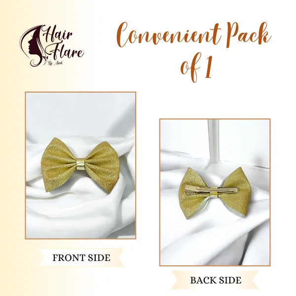 "Shimmering_Fabric_Hair_Bow_with_Center_Rexin_Fold_and_Secure_Clip_for_Elegant_and_Stylish_Hair_Accessories"