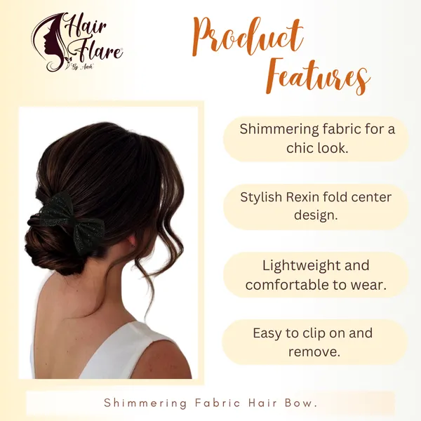 "Shimmering_Fabric_Hair_Bow_with_Center_Rexin_Fold_and_Secure_Clip_for_Elegant_and_Stylish_Hair_Accessories"