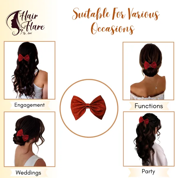 "Shimmering_Fabric_Hair_Bow_with_Center_Rexin_Fold_and_Secure_Clip_for_Elegant_and_Stylish_Hair_Accessories"